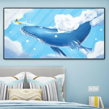 

Cartoon Whale Cloud MoonBoy Colorful Art Poster Print Canvas Painting Animal Wall Picture For Living Room Kids Room Home Decor