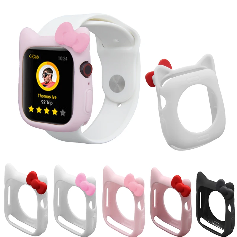 

Cute Cartoon Bowknot Case Soft TPU Bumper Cover Protective Frame For apple watch 40mm 44mm 38mm 42mm Series 5 4 3 2 1 accessory