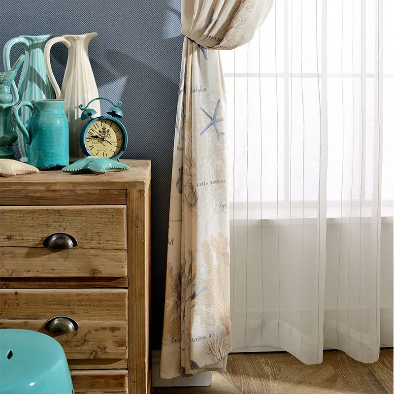 

Curtains for Living Dining Room Bedroom Sea World Cartoon Modern Minimalist Printing Jacquard Window Curtain Blinds Sheer Tulle