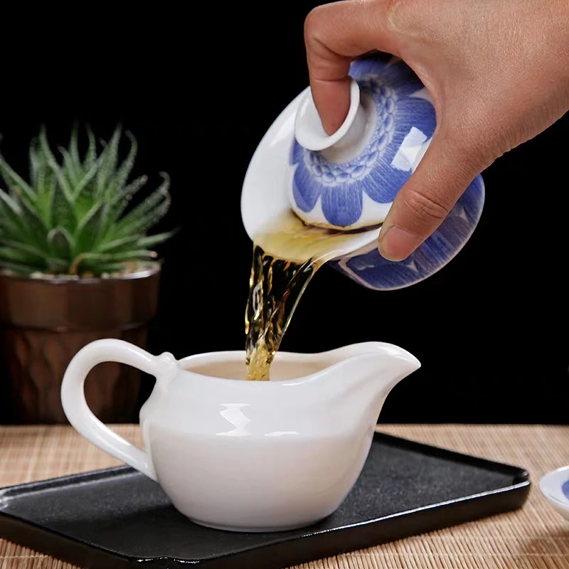 150 мл голубой и белый фарфор Gaiwan Lotus SanCai чайная чаша керамическая чайная чашка и блюдце набор Китайский чайная супница