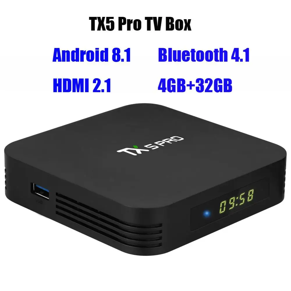 

Tanix TX5 Pro Android 8.1 Smart TV Box Portable Blutooth 4.1 4GB+32GB DC 5V/2A S905X2 H.265 8K 60fps HDMI Set Top Box EU US Plug