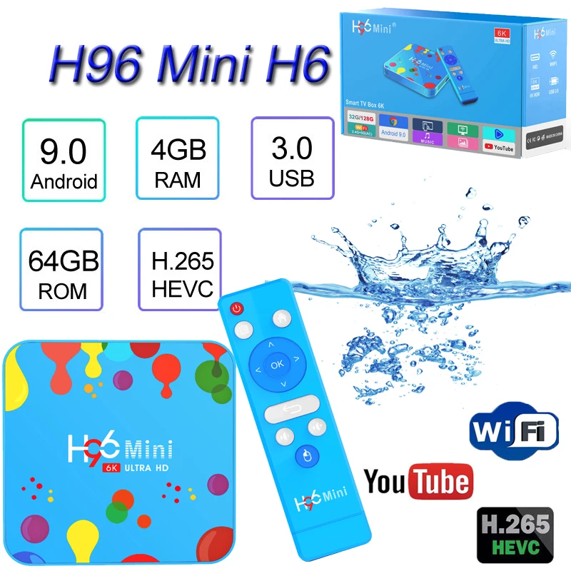 

H96 MINI H6 Android 9.0 32GB/128GB Smart TV Set Top Box for Bluetooth 6K 2.4G/5G WiFi Smart Box support iptv m3u subscription