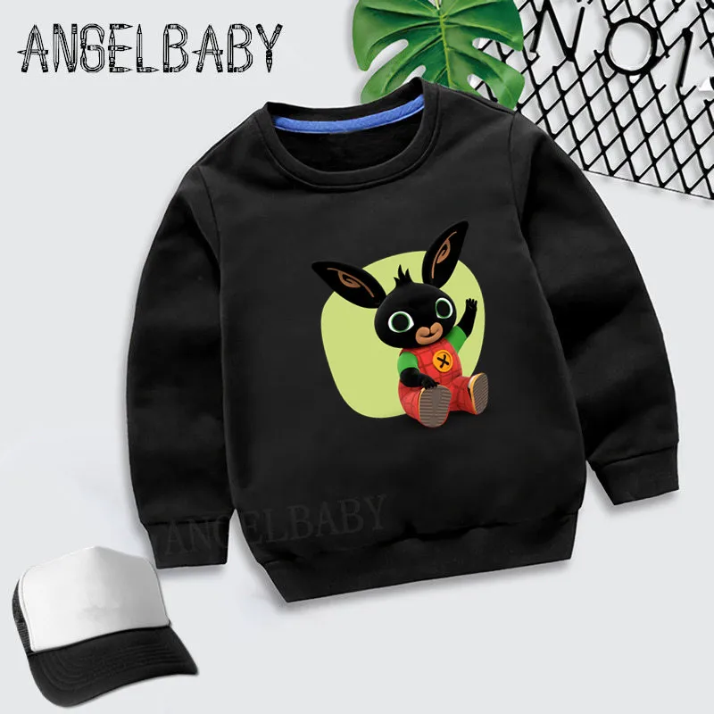 Детские толстовки с капюшоном с принтом кролика и кролика; свитер для мальчиков и девочек; детские осенние Топы; хлопковая одежда для малышей; KYT5169 - Цвет: 5169E-Black