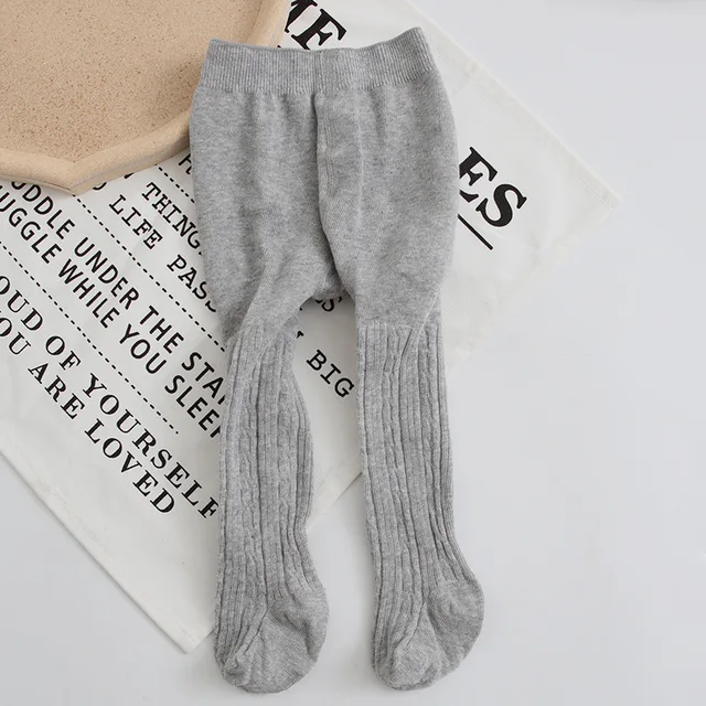 Cute Bowknot Tights for Girls Knitted Cotton Winter Girls Tights High Waist Children Pantyhose Baby Girl Toddler Tights 0-8 Yrs 18 Grey