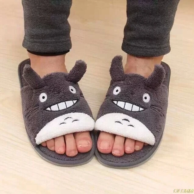 Totoro/Зимние плюшевые домашние тапочки с рисунком для пары; милые домашние тапочки; нескользящие теплые тапочки для спальни; totoro