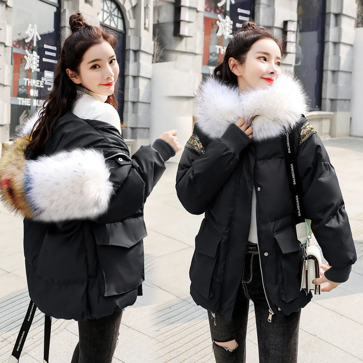 

Cotton Coat Hooded Zipper 2018 Winter Long Sleeve Short Straight-Cut Trend Loose Fashion