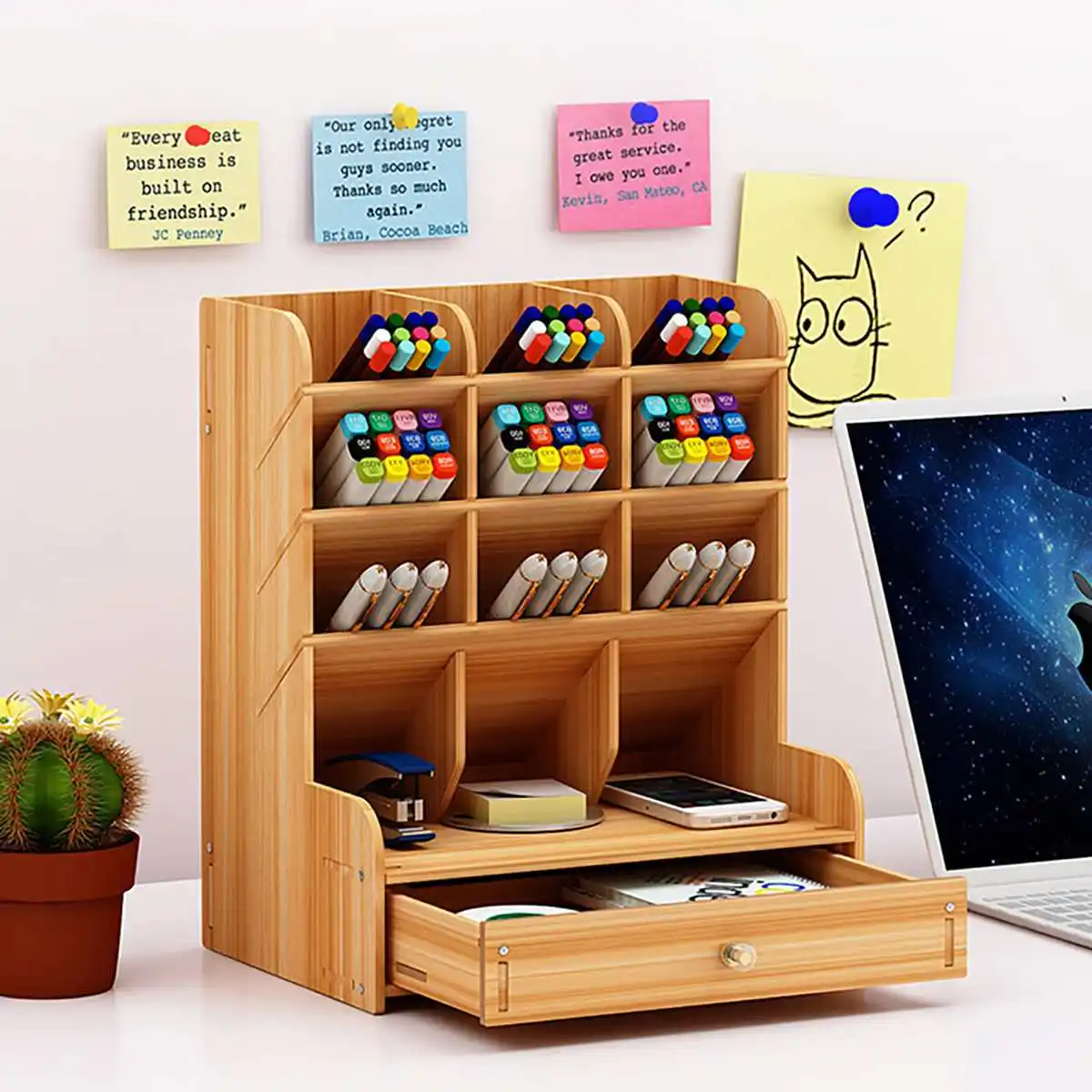 Titular da Pena de Madeira Caixa de Recepção com Gaveta Organizador de Mesa Moda Desktop Multifuncional Escritório Caneta Lápis Armazenamento 4 multifuncional caixa de recepção com gaveta escritório