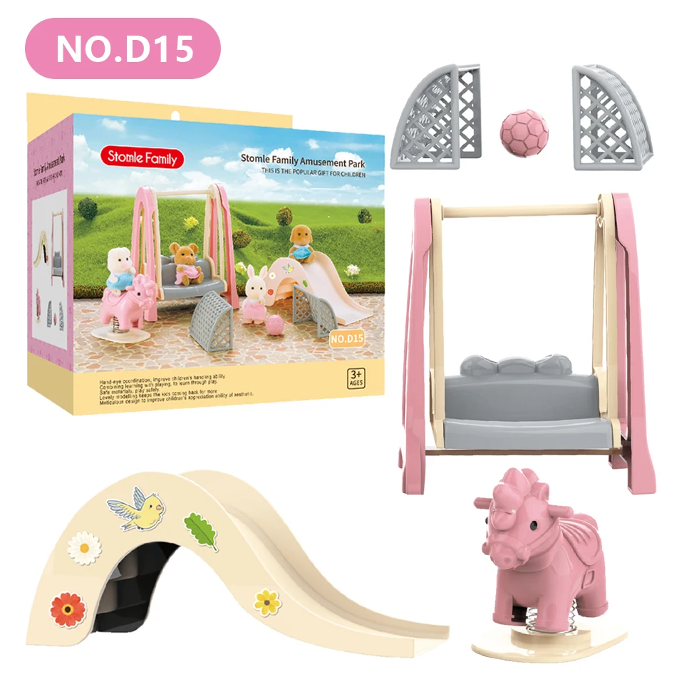 Deluxe Dollhouse Living Room Amusement Park Set – Animal Accessories & Mini Furniture