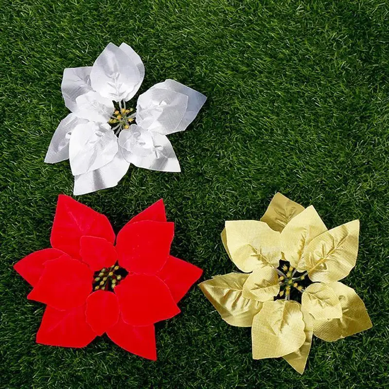 20 шт. модные Искусственные цветы Декор Poinsettia поддельные цветы DIY новогодняя елка, для дома Свадебные Декорации Цветок голова Рождество