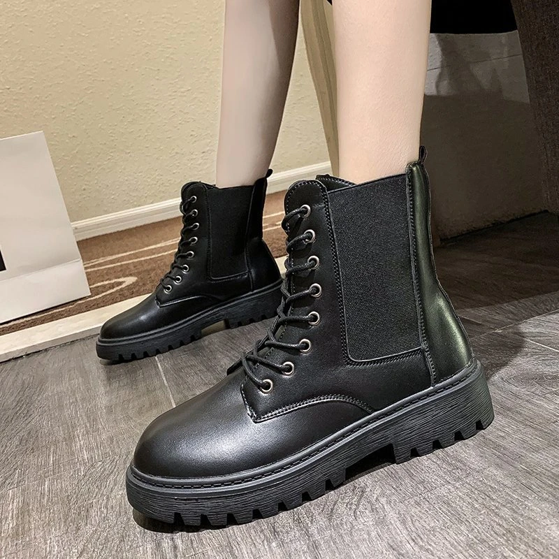 Botas Punk para mujer, zapatos de tacón grueso con cremallera superior ropa de calle fina negra, botas motociclista|Botas hasta el tobillo| - AliExpress