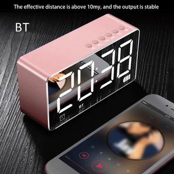 

Digital Alarm Clock Multifunction LED Alarm Clock Mini BT Wireless Subwoofer Speaker with Mirror FM Function Morden USB Clock