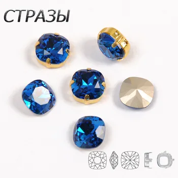 

CTPA3bI Popularly Blue Color Crystal Glass Cushion Cut Shape Sewing Rhinestones DIY Jeans Jewellery Garments Wedding Dresses