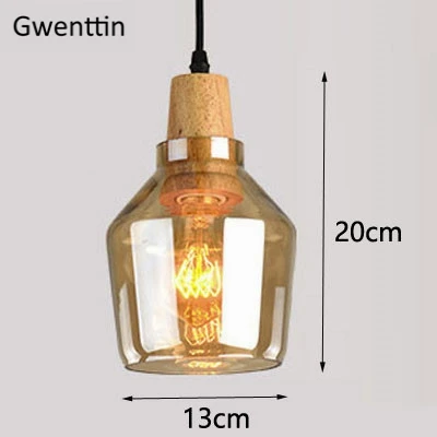 Современные светодиодные деревянные подвесные светильники, стеклянный Лофт, промышленный декор, скандинавский подвесной светильник, подвесной светильник для гостиной, светильники E27 - Цвет корпуса: A Amber