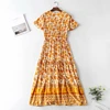 Vintage Chic women yellow Floral print rayon Bohemian beach maxi dress Ladies V neck Tassel Summer pleated Boho dress vestidos ► Photo 2/6
