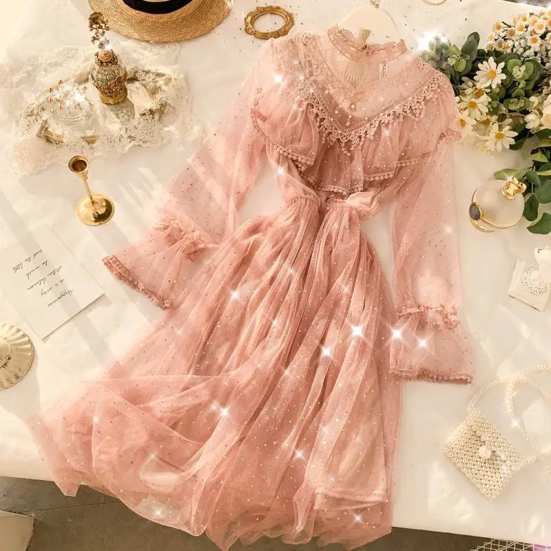 Женское длинное Сетчатое платье миди повседневное элегантное весеннее с высокой