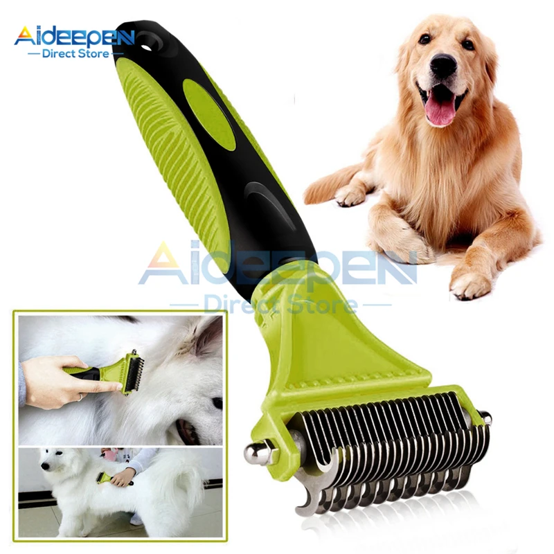 Cepillo de Peine Gato para perros grandes, rastrillo de nudos abiertos, cuchillo de acero inoxidable de doble cara, peine para pelo, productos para el cuidado de mascotas