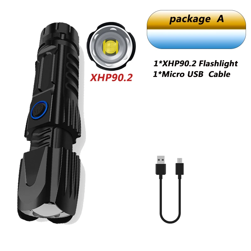 Яркий светодиодный фонарь XHP90.2 XLamp, тактический Водонепроницаемый фонарь, умный чип с управлением, конус с подзарядкой от USB - Испускаемый цвет: A