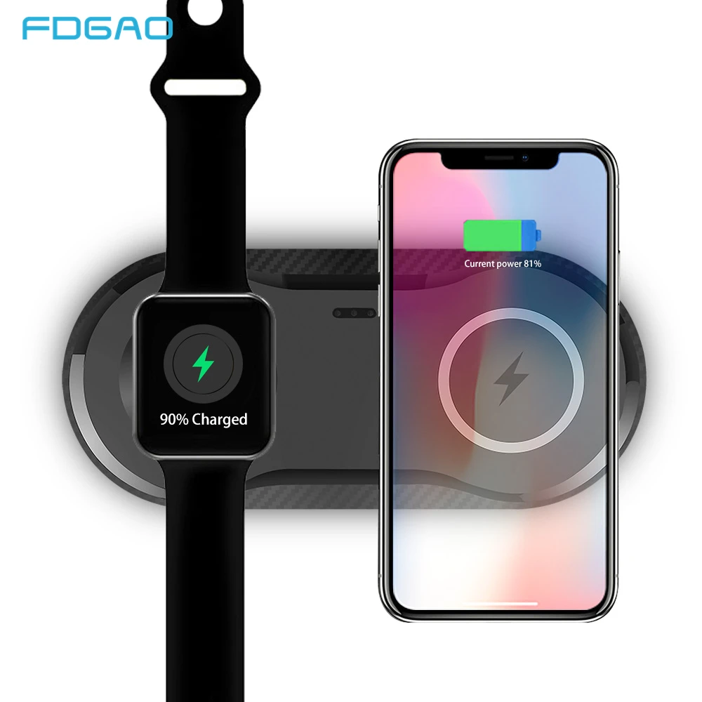 Беспроводное зарядное устройство Qi 2 в 1 10 Вт быстрое для iPhone 11 X XS XR 8 Airpods Apple Watch 5 4 3