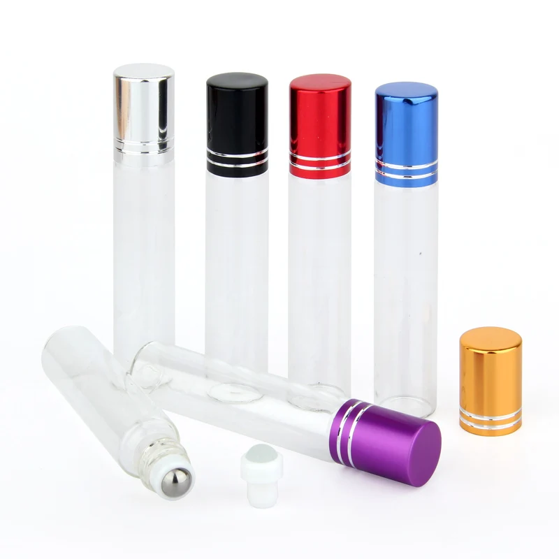 스테인레스 스틸 유리 볼 롤러 유리 에센셜 오일 병, 여행용 유리 향수 롤, 로트 당 100 개, 10ml