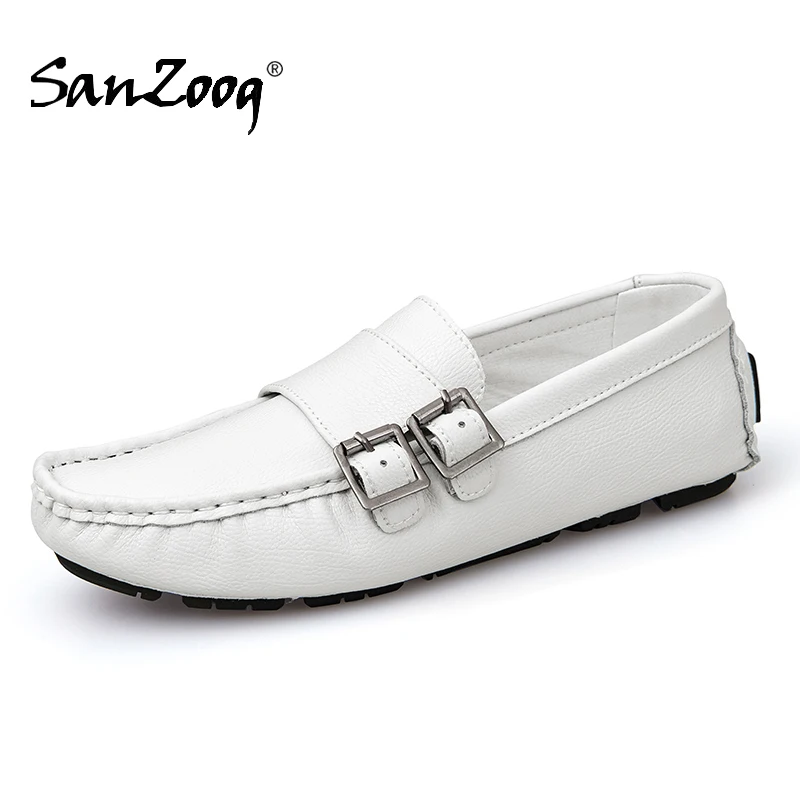 

Лоферы мужские из мягкой кожи, повседневные, без застежки, удобные, для вождения, белые