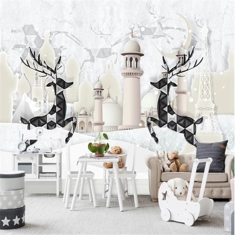 Large 3D Wallpaper Mural Custom Nordic Small Fresh Three-dimensional Relief Architecture Background Wallpaper Mural