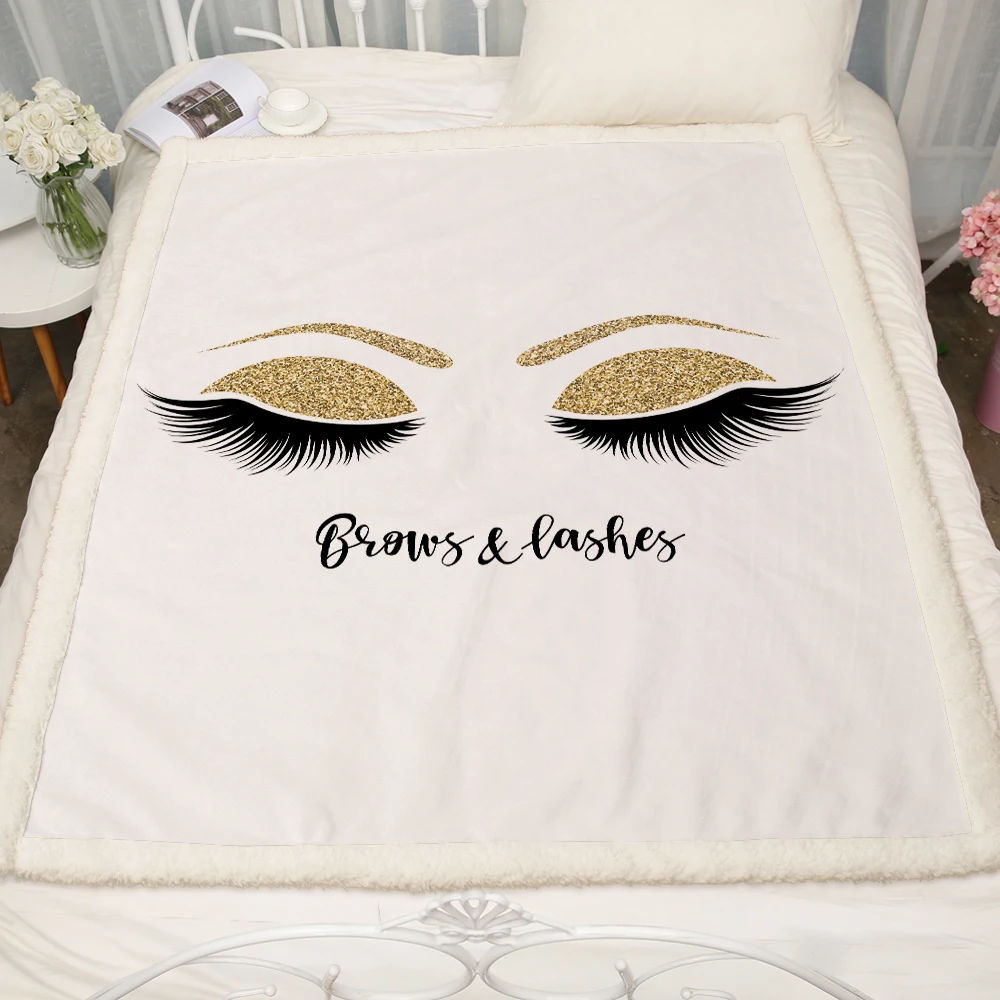 Price Miracille Lovely Eyelash Blanket Sherpa Fleece Girls Plush Blanket Fashion White Gold Couch Microfiber manta