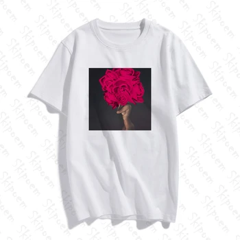 

Photography Art Fashion Sexy Woman With Flower Women Tshirt Vintage Korean Style Short Sleeve Cotton Plus Size Streetwear Clothe