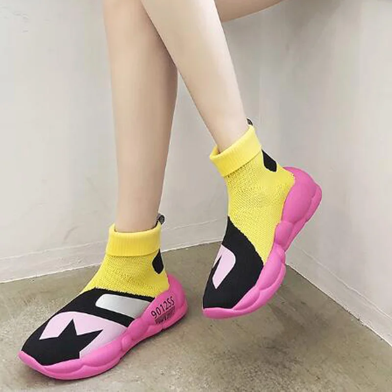 

Autumn Woman Casual lace-up Platform Shoes Flats Wedges SOCK Shoes Hidden Heel Height Increasing Shoes B21-66
