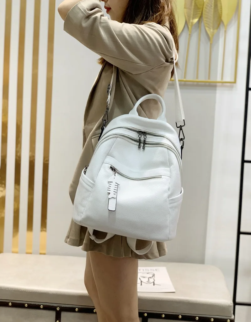 2022 NEW Top Quality Genuine Leather Shopping Women's Backpacks Lady Top Layer Cowhide Large Capacity School Book Backpack Bags