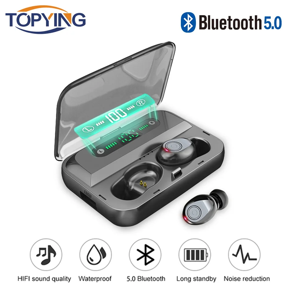 

TOPYING F9 Wireless Earphones 5.0 Bluetooth Earphone Wireless Bluetooth Waterproof Stereo Mic For Huawei Xiaomi Samsung Iphone