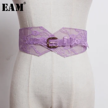 

[EAM] Multicolor PVC Purple Irregular Lace Split Wide Belt Personality Women New Fashion Tide All-match Spring 2020 1U218