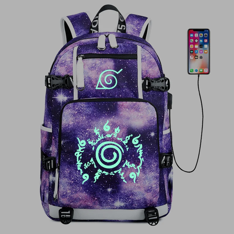 Наруто светящийся рюкзак высокого качества для путешествий Mochila с usb зарядкой крутая Студенческая сумка для мальчиков и девочек водонепроницаемая сумка для ноутбука - Цвет: XKZ-JIUWEI(LIGHT)
