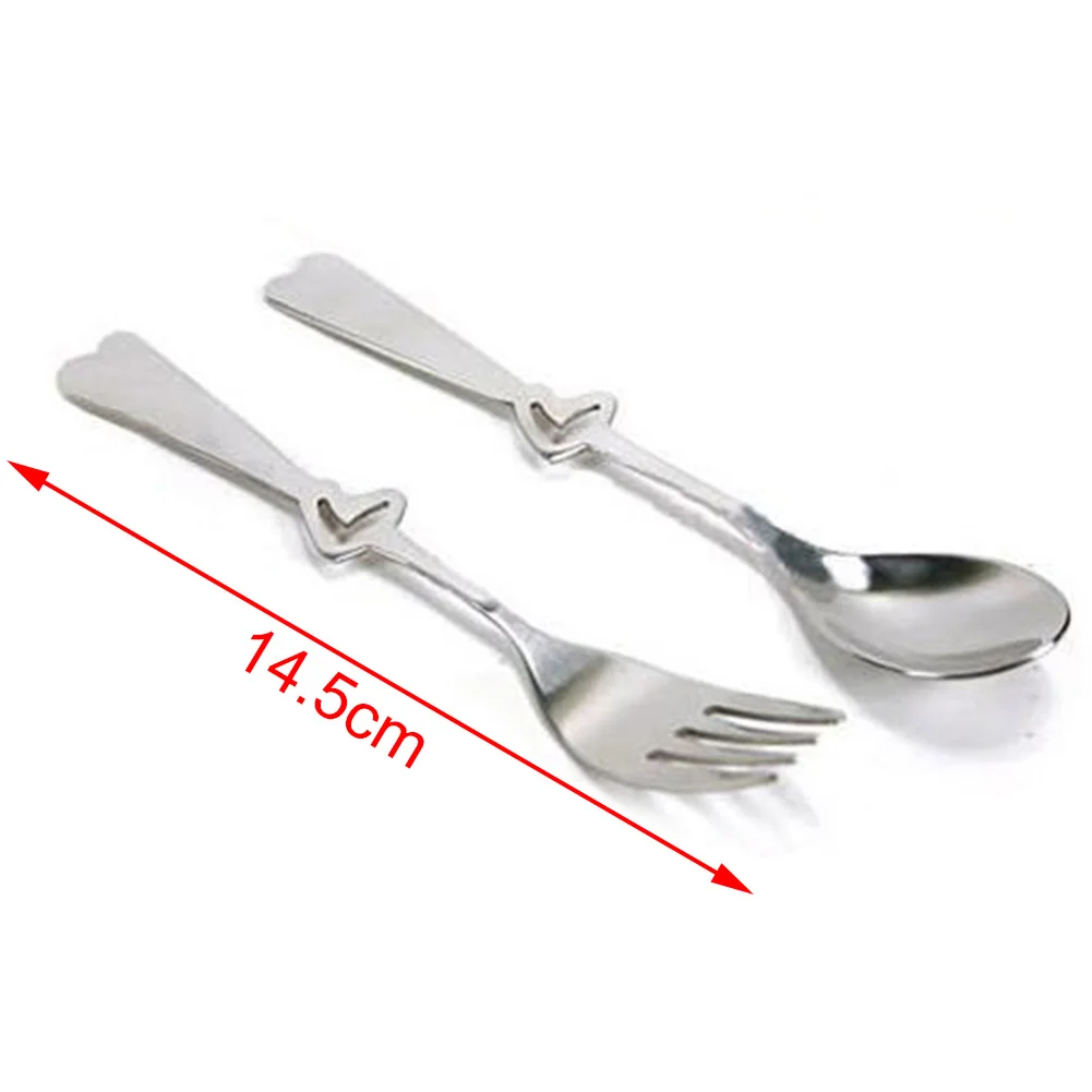 2PCS Long Handle Practical Tableware Spoon Fork Heart Shape Lunch Cutlery Set Couple Gifts Kitchen Stainless Steel Easy Clean