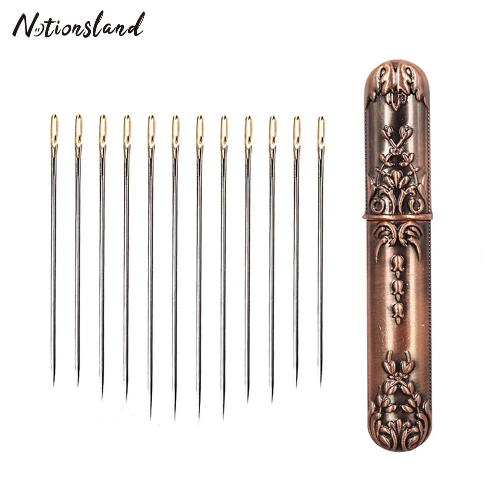 24pcs Self Threading Needle Pins Hand Sewing Needles&Vintage Needle Case For Needlework Repair Stitch DIY Sewing Tools