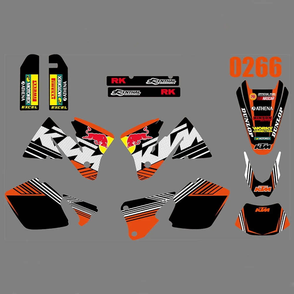 

Full Graphics Decals Stickers Kit Custom Number Name Glossy Stickers for KTM 125 200 250 300 350 400 450 525 EXC 2001 2002