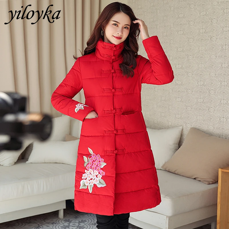 Осенне зимняя женская куртка парка с вышивкой модное женское пальто стойка