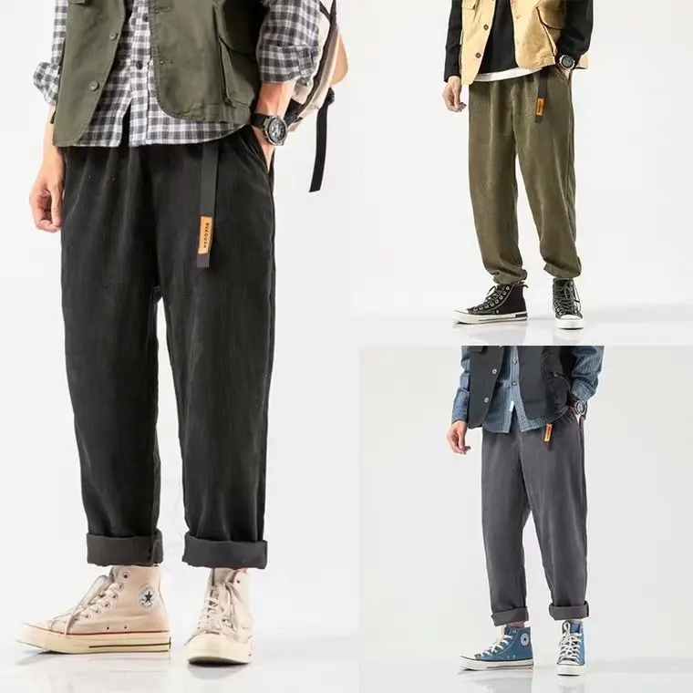 

2019 Autumn Retro Corduroy Straight-leg Pants Japanese-style Popular Brand Versatile Men Loose-Fit Wide-Leg Workwear Casual Trou