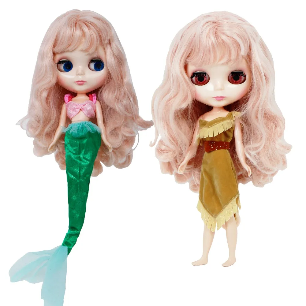 2 шт./компл. платье куклы копии "Русалка" Покахонтас принцессы рoзoвый вeрх+ Зеленый рыбий хвост Одежда для куклы Blythe 11 ''АКС