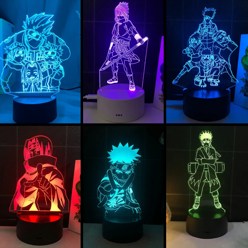 Ночной светильник Naruto Узумаки светодиодный ночсветильник Sasuke Kakashi Hatake 7/16 цветной