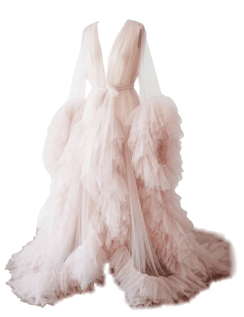 Maternity Robes Women Long Tulle Bathrobe Dresses Photo Shoot Birthday Sexy Bridal Fluffy Party Sleepwear Custom Made Gown 2021 01
