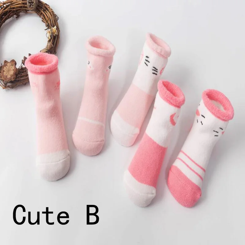 Cute B Новинка года; теплые детские носки для малышей; хлопковые носки с героями мультфильмов на осень и зиму для малышей - Цвет: Cute B