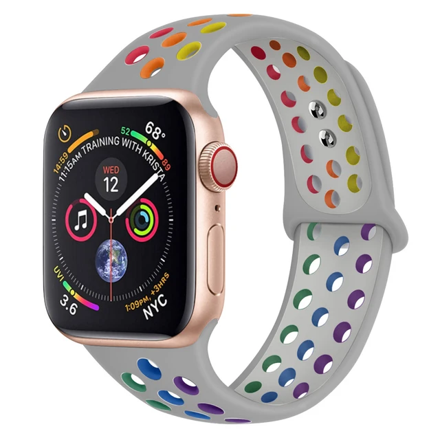 Silicone Strap For apple Watch band 44mm 40mm 45mm 41mm 40 44 mm Breathable Accessories watchband bracelet iWatch 3 4 5 se 6 7 rainbow-gray 58