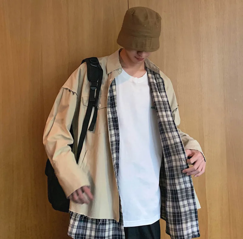 

2019 Autumn Male False Two Paper Jacket Loose Coat Meager Lining 4. A325 -1903 -p90