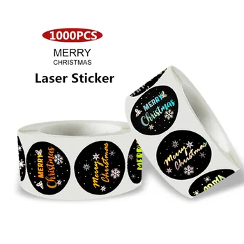 

1000pcs Stylish 4 Types Laser Black Bronzing Merry Christmas Stickers for Xmas Holiday Festival Wishes Greeting Cards Gift Decor