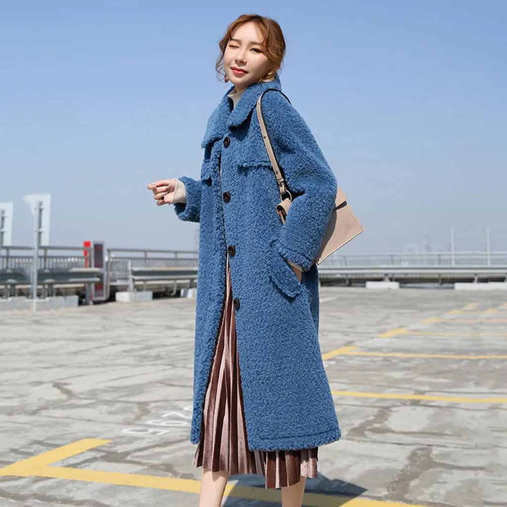 Womail fur coats china winter Fashion Long Sleeve Sweater Button Solid Casual Warm Outerwear thick faux fur coat women