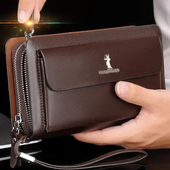 

men's wallet double zipper Retro luxury clutch bag leather wallet Organizer big capacity passport cover male porte feuille homme