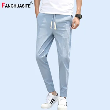 

2019 Men's Casual Pants Linen cotton Slim version Ankle-Length Pants Men Solid color Comfortable Fashion Casual Trousers Male