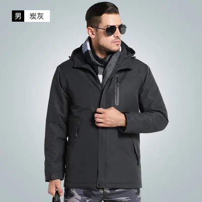 Мужская зимняя теплая хлопковая куртка с USB подогревом водонепроницаемая ветровка с капюшоном зимнее пальто толстая теплая зимняя мужская куртка подарок для отца - Цвет: men dark gray