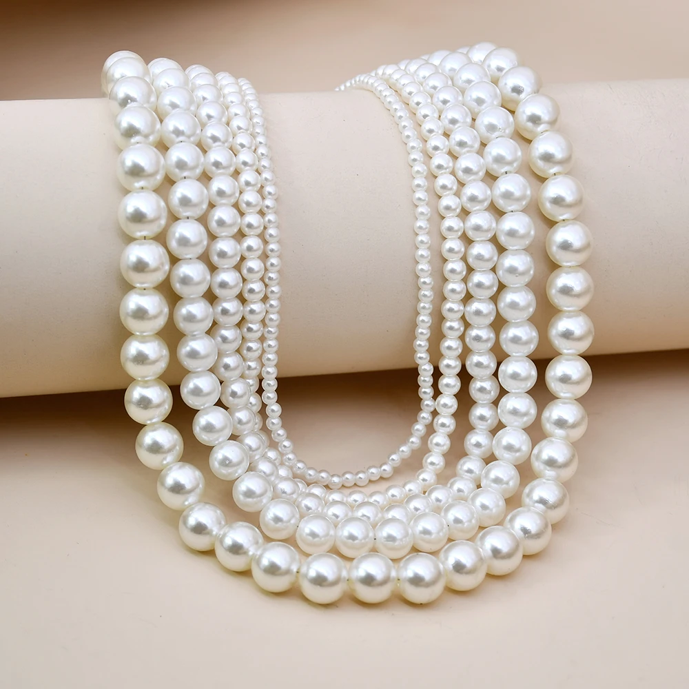 Collares Vintage de perlas de imitación para mujer, cadena cuentas redondas blancas, joyería elegante para fiesta y accesorios de regalo, Bisutería|Collares tipo gargantilla| - AliExpress