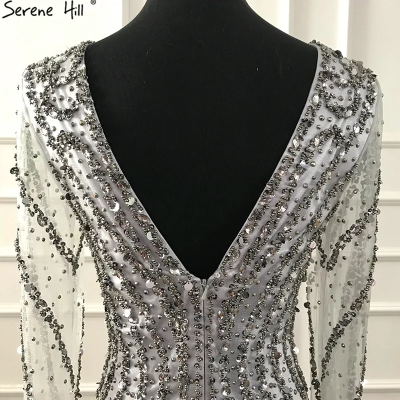 Серен Хилл Дубай роскошное тонкое вечернее платье Русалка элегантное серое с длинными рукавами с бисером официальное вечернее платье для вечеринки CLA60974